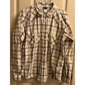 Patagonia Shirt‎ Mens XL Brown Plaid Organic Cotton Long Sleeve Flap Pockets